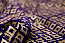 150 Grams Glitter Gold Foil Print on Royal Blue Polyester Velvet Fabric 44inch